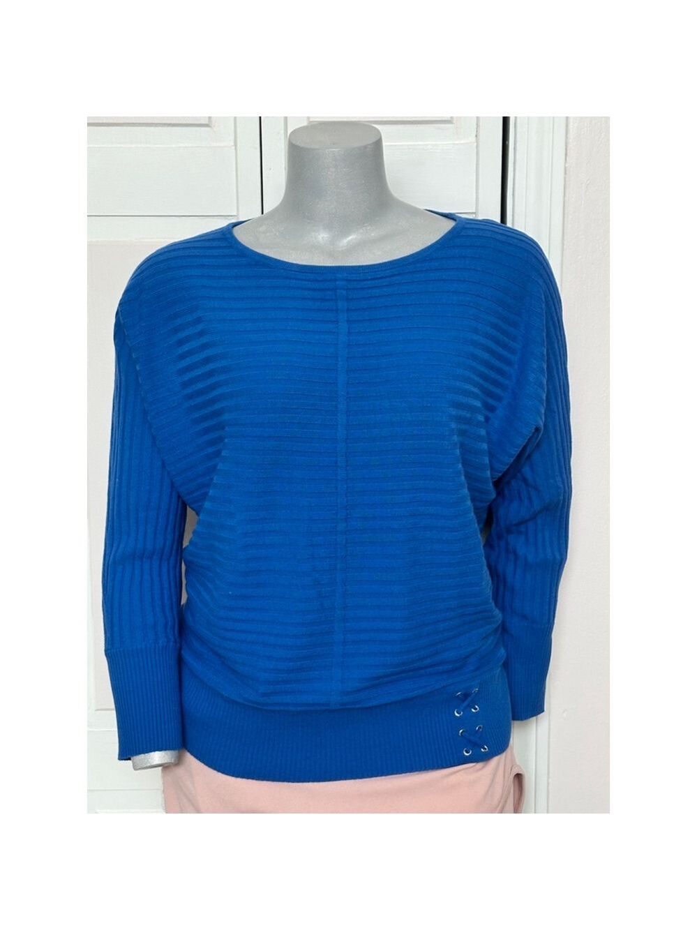 New York & Co Royal Blue Line Textured Sweater Banded bottom and cuffs XXL 18